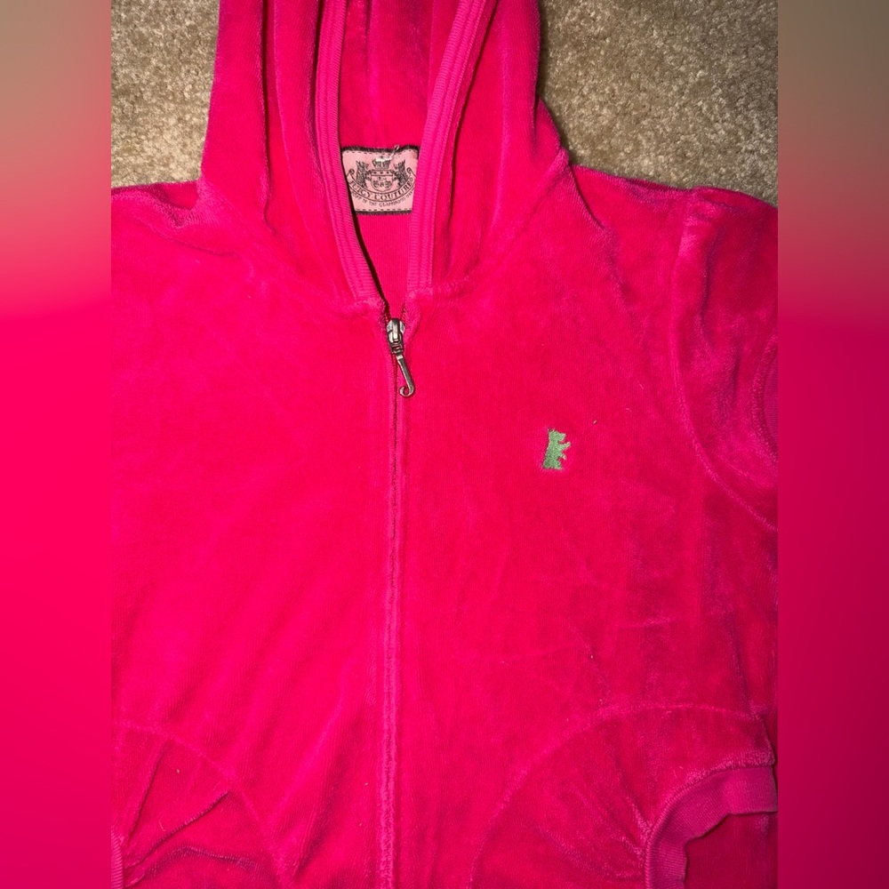 Girls hot pink Velour Juicy Couture zip up cover up sz 10 - Picture 3 of 5